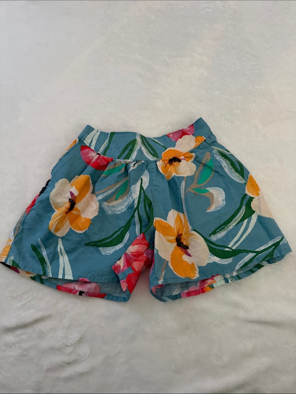 Tea Collection Teal Floral Bermuda Shorts with Yellow & Pink Blooms